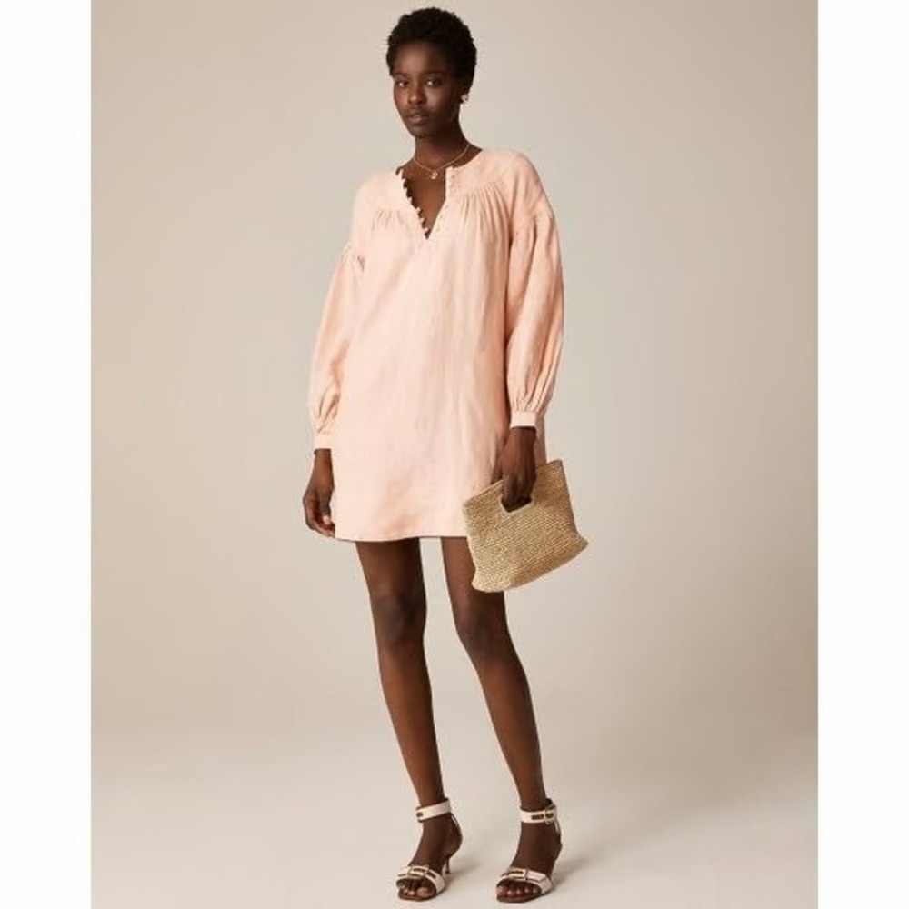 J.Crew Gathered popover dress in‎ linen Peach Size Medium